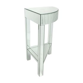 Corner Table with Beveled Mirror Frame and Open Bottom Shelf, Clear