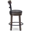 Swivel Barstool with Nailhead Trim and Curved Panel Back, Gray
