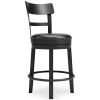 Swivel Barstool with Nailhead Trim and Leatherette Seat, Black