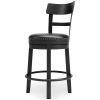 Swivel Barstool with Nailhead Trim and Leatherette Seat, Black