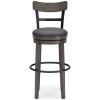 Swivel Barstool with Nailhead Trim and Curved Panel Back, Tall, Gray
