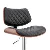 Metal and Faux Leather Adjustable Bar Stool, Black and Silver