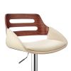 Faux Leather Adjustable Swivel Bar Stool, Walnut and Cream