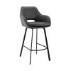 26 Inch Leatherette and Metal Swivel Counter Stool, Black and Gray