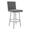 30 Inch Swivel Barstool with Metal Frame and Hexagonal Back, Gray