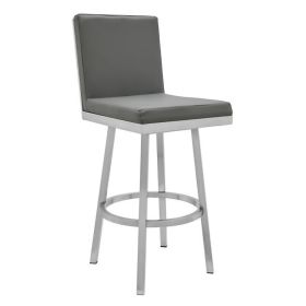 30 Inch Swivel Barstool with Metal Frame and Hexagonal Back, Gray