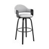 26 Inch Leatherette Barstool with Curved Back, Gray and Black