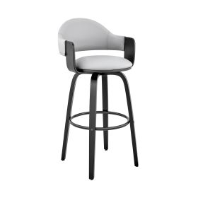 26 Inch Leatherette Barstool with Curved Back, Gray and Black