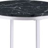 End Table with Round Faux Marble Top and Glass Shelf, Black