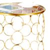 2 Piece Round Nesting Table with Lattice Metal Base, Gold