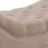 Bench with Button Tufted Details and Nailhead Trim, Beige