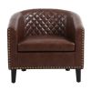 Leatherette Accent Chair with Nailhead Trim and Diamond Stitch, Brown