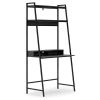 Office Desk with 2 Upper Shelves and Metal Legs, Black and Gray