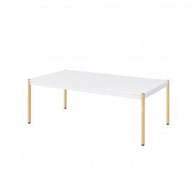 Coffee Table with Metal Tube Legs, White and Gold