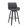 30 Inch Bar Stool with Curved Padded Back and Seat, Gray