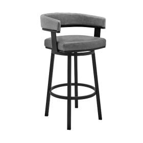 Swivel Counter Barstool with Curved Open Back and Metal Legs, Black and Gray