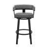 Swivel Counter Barstool with Curved Open Back and Metal Legs, Black and Gray
