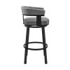Swivel Counter Barstool with Curved Open Back and Metal Legs, Black and Gray