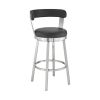 Swivel Counter Barstool with Curved Open Back and Metal Legs, Black and Silver