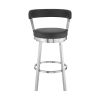 Swivel Counter Barstool with Curved Open Back and Metal Legs, Black and Silver
