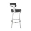 Swivel Counter Barstool with Curved Open Back and Metal Legs, Black and Silver