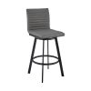 Swivel Barstool with Horizontal Channel Stitching, Black and Gray