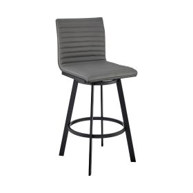 Swivel Barstool with Horizontal Channel Stitching, Black and Gray
