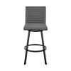 Swivel Barstool with Horizontal Channel Stitching, Black and Gray