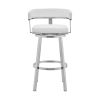 Swivel Barstool with Curved Open Back and Metal Legs, White and Silver