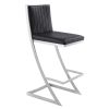 Barstool with Channel Stitching and Angled Cantilever Base, Black and Silver