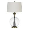 46 Inch Metal And Glass Globe Table Lamp, Dimmer, Brass Finish