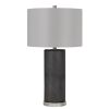 27 Inch Ceramic Table Lamp, Faux Leather Wrapped, Dimmer, Gray