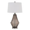 31 Inch Glass Table Lamp with Dimmer, Geometric Base, Brown