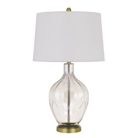 29 Inch Glass Table Lamp with Dimmer, Round, Clear and Brass