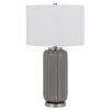 29 Inch Ceramic Curved Table Lamp with Stripes, Dimmer, Gray
