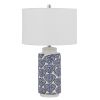 27 Inch Coastal Ceramic Table Lamp, Dimmer, Sea Shells, Blue