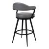 30 Inch Vintage Faux Leather Bar Stool, Metal Peg Legs, Gray