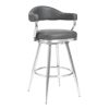 26 Inch Vegan Faux Leather Metal Counter Stool, Gray, Silver