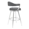 26 Inch Vegan Faux Leather Metal Counter Stool, Gray, Silver