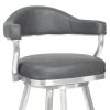 26 Inch Vegan Faux Leather Metal Counter Stool, Gray, Silver