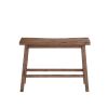 Amber 33 Inch Rubberwood Bench with Saddle Seat, Rectangular, Brown