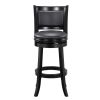 29 Inch Pio Solid Wood  Swivel Barstool, Vegan Faux Leather, Curved Backrest, Black