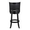 29 Inch Pio Solid Wood  Swivel Barstool, Vegan Faux Leather, Curved Backrest, Black
