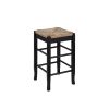 Chris 24 Inch Counter Stool with Wood Frame, Handwoven Rush Seat, Black