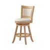 Kia 24 Inch Solid Wood Swivel Counter Stool, Curved Panel Back, Brass Nailheads, Ivory