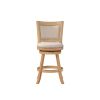 Kia 24 Inch Solid Wood Swivel Counter Stool, Curved Panel Back, Brass Nailheads, Ivory