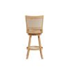 Kia 24 Inch Solid Wood Swivel Counter Stool, Curved Panel Back, Brass Nailheads, Ivory