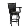 Hugo 29 Inch 360-Degree Swivel Barstool, Wood, Open Rolled Arms, Black