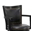 Hugo 29 Inch 360-Degree Swivel Barstool, Wood, Open Rolled Arms, Black