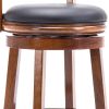 Pal 24 Inch Swivel Counter Stool, Solid Wood, Bonded Leather, Walnut Brown